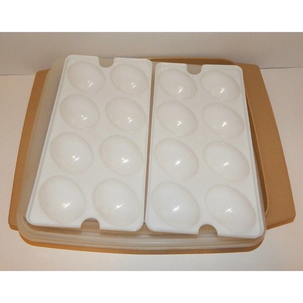 Tupperware Deviled Egg Keeper Carrier Tray Container 723-3 Almond